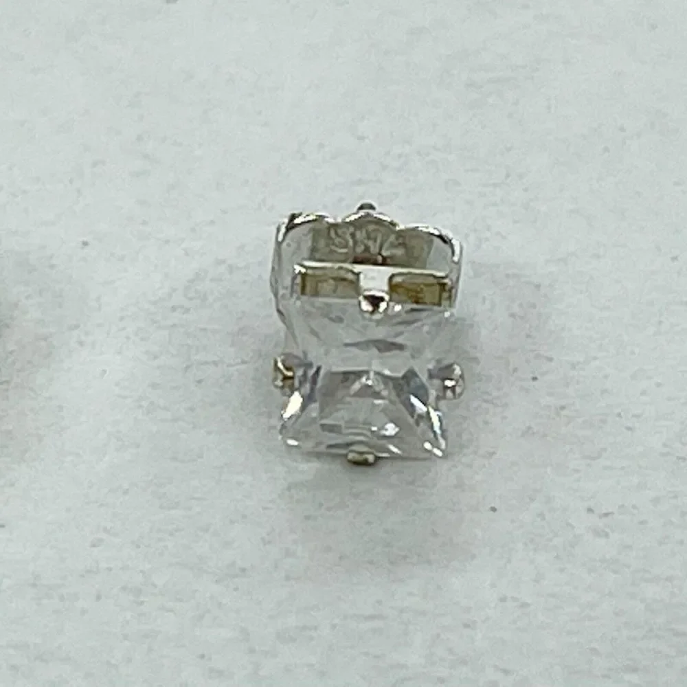 SHA Signed Silver Tone Clear Square Rhinestone Earrings Pierced Pair
